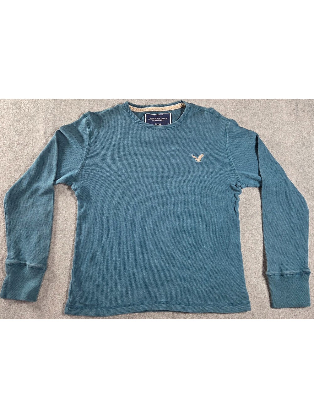 American Eagle Waffle Knit Thermal Shirt Mens M Blue Long Sleeve Vintage Fit